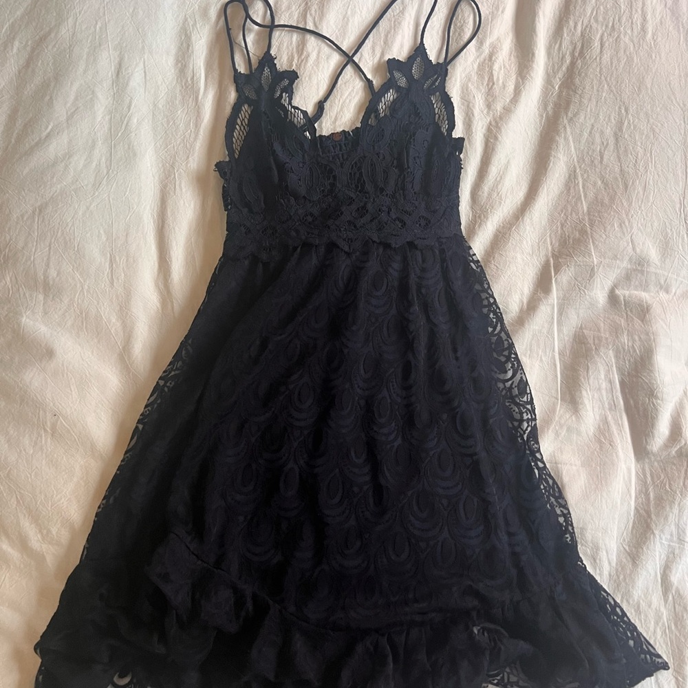 Free People Navy Lace Mini Dress